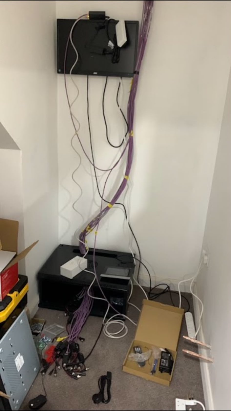 CCTV cabling being run back to the recorder during a multi-camera installation